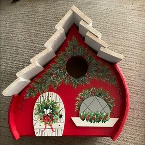 Festive Red Holiday Birdhouse